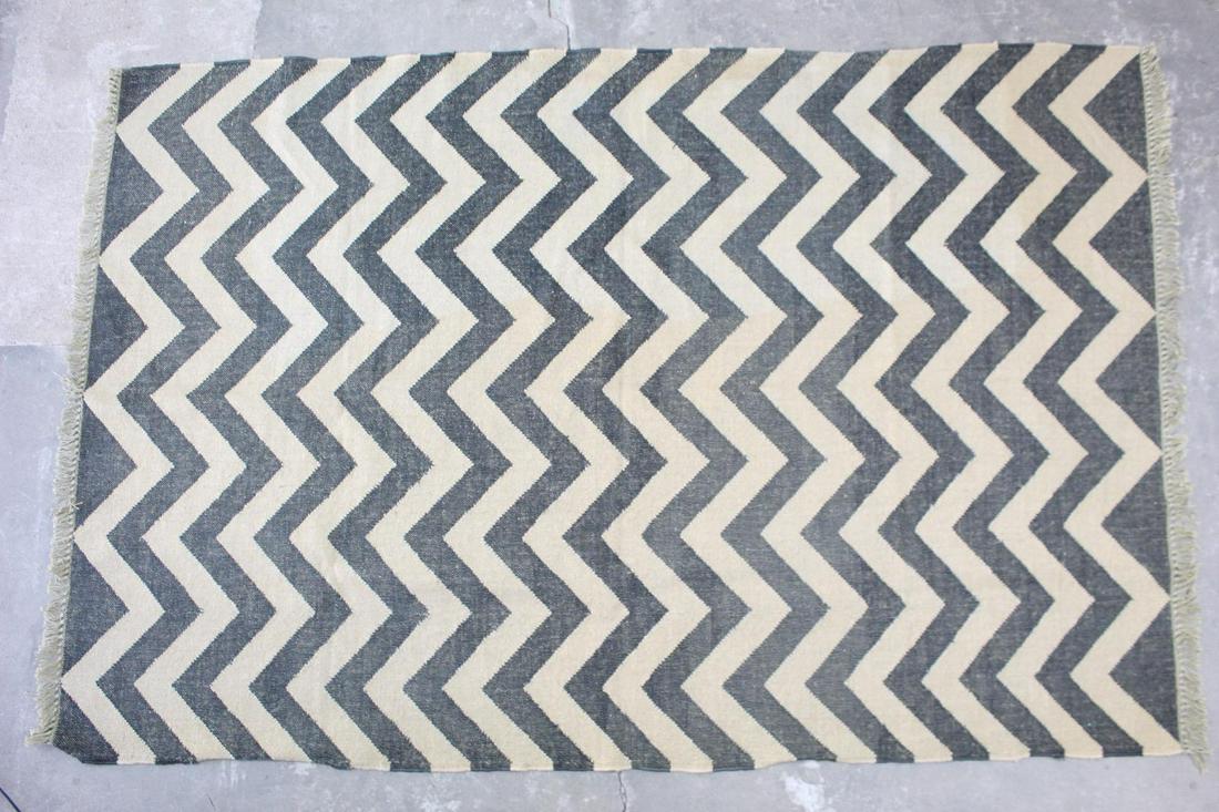 Modern 8x5 Ft Black & Off White Chevron Wool Kilim Rug (1 of 7)