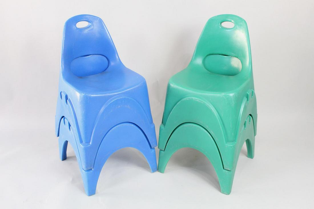 4 John Gale Rotocast Modern Plastic Chairs,Blue & Green (1 of 17)