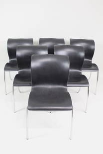 6 European Post Modern Molded Plastic & Chrome Chairs: 6 European Post Modern Molded Plastic & Chrome Chairs.Six chairs ina molded plastic wave design and chrome legs, in the style of Alfred Homann for Fritz Hansen.Stamped 'Made in EEC' on the bottom.