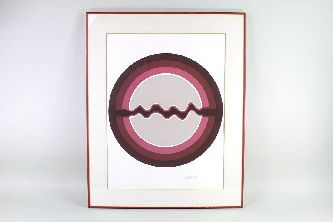 Abstract Op Art Pink Plum Maroon Circles Signed Print (1 of 9)