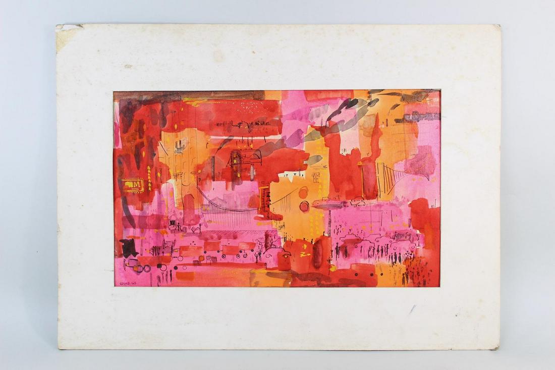 D Gould Mid-Century Modern Abstract Cityscape Painting (1 of 13)