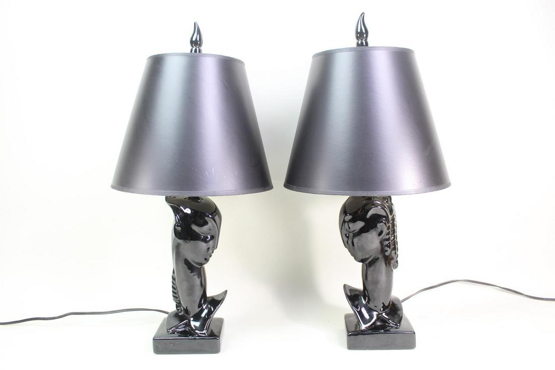 2 Art Deco Black Ceramic Lempicka Style Woman Lamps (1 of 10)
