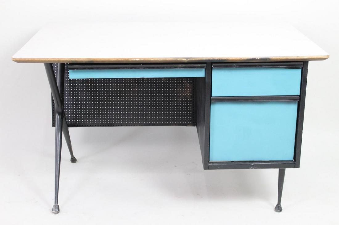 Mid Century Modern Raymond Loewy Desk,Painted Blk &Blue (1 of 19)