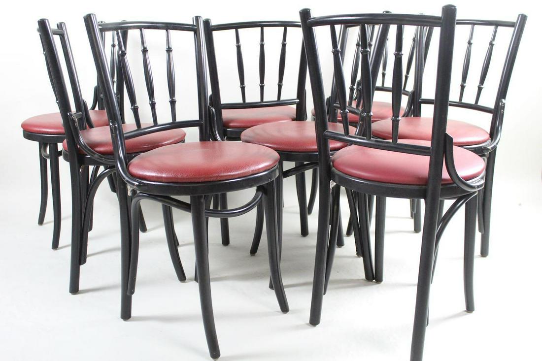 Set 8 Black 3-Spindle Bentwood Padded Seat Cafe Chairs (1 of 14)