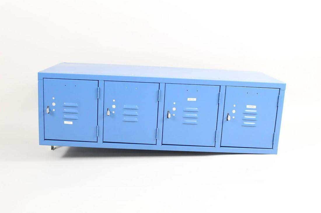 Blue Metal Long Locker Cubby Bench w/4 Compartments (1 of 8)