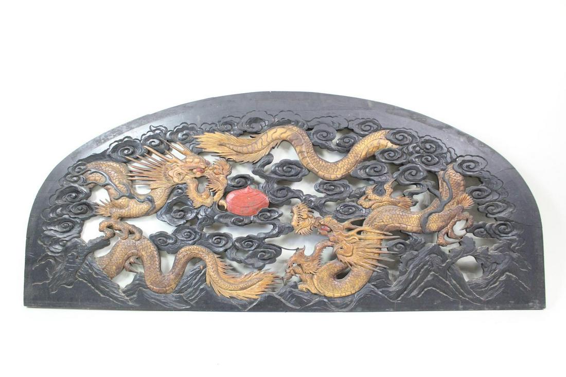 Large Chinese Dragons Black Gold Architectural Wall Art (1 of 9)