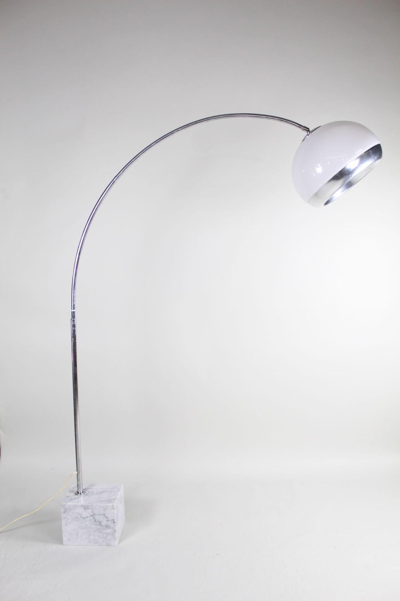 Large Arc Floor Lamp White Dome Chrome Neck Marble Base (1 of 9)