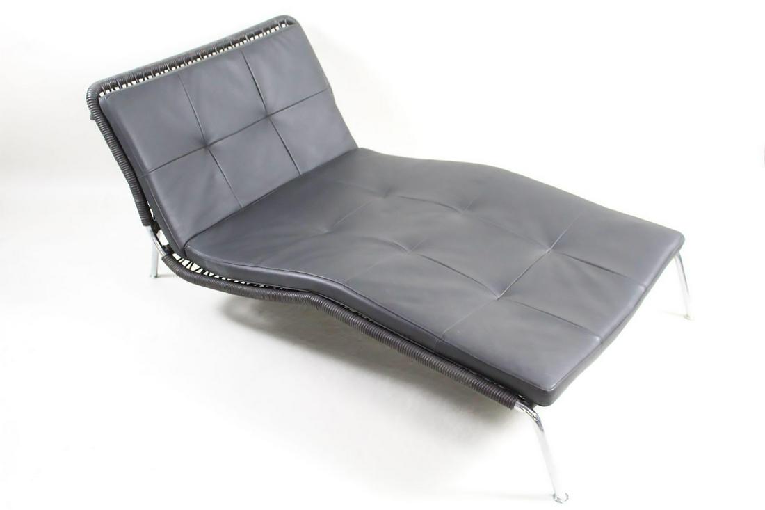 Piero Lissoni Black Leather 'Frog' Chaise Lounge Chair (1 of 13)