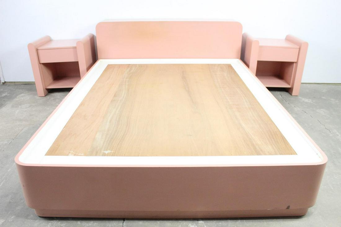 Mid-Century Modern Pink Bed Frame Set w/Nightstands (1 of 17)