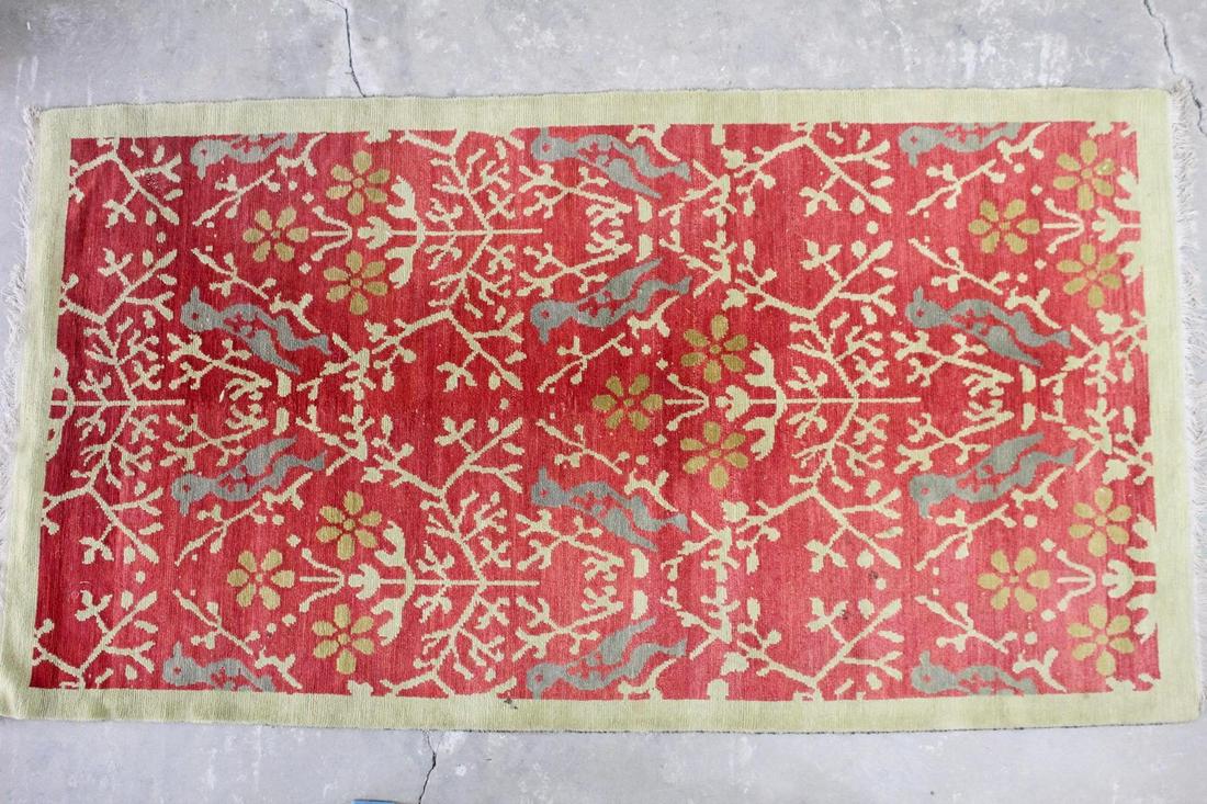 Odegard Floral & Birds Red Handmade Wool Runner Rug 1/2 (1 of 10)