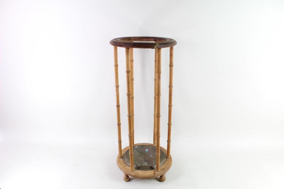 Faux Bamboo Umbrella Stand in Turned Wood & Brass (1 of 11)