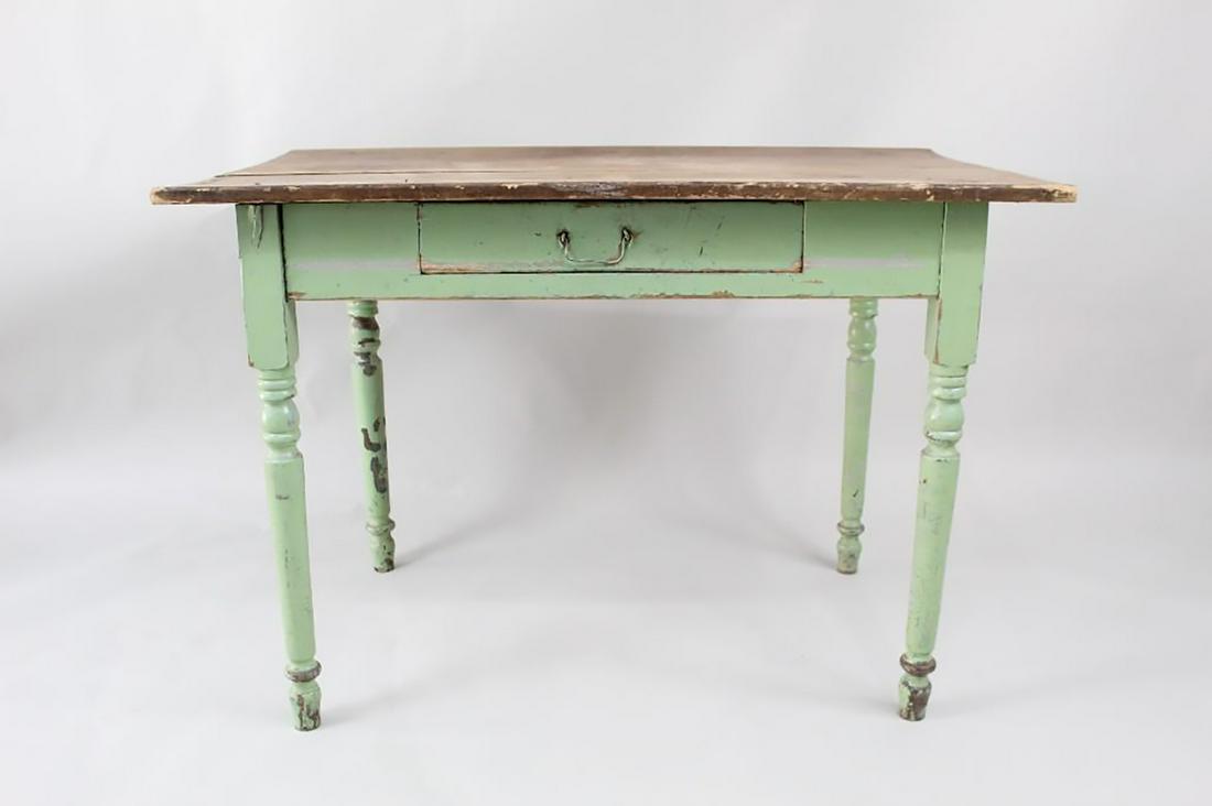 Primitive Green Wooden Farmhouse Table or Desk w Drawer (1 of 13)