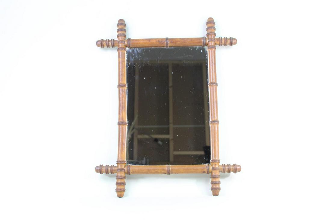 French 19th C Turned Wood Faux Bamboo Wall Mirror (1 of 8)