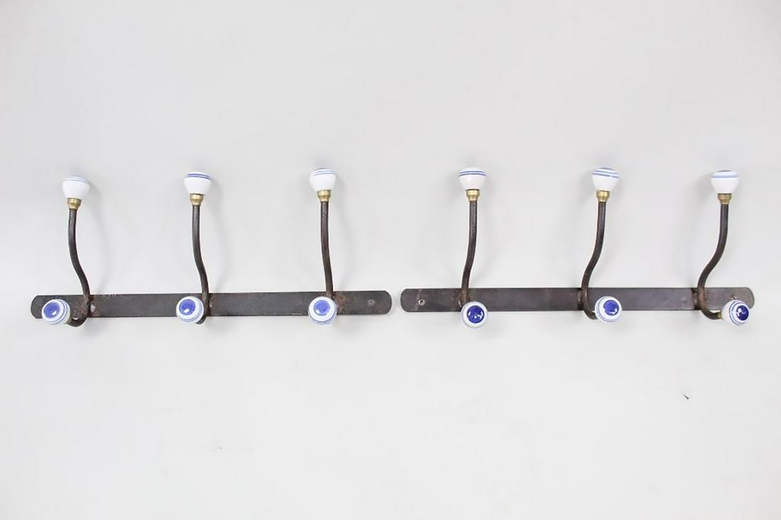 Pair of Iron & Ceramic Wall Mounted Coat Rack Hangers (1 of 10)