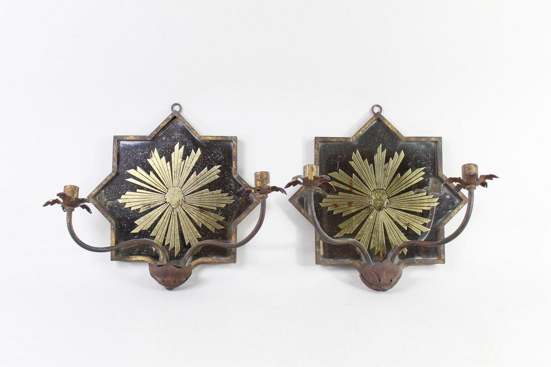 Pair of Etched Mirrored Starburst Candelabra Scones (1 of 11)