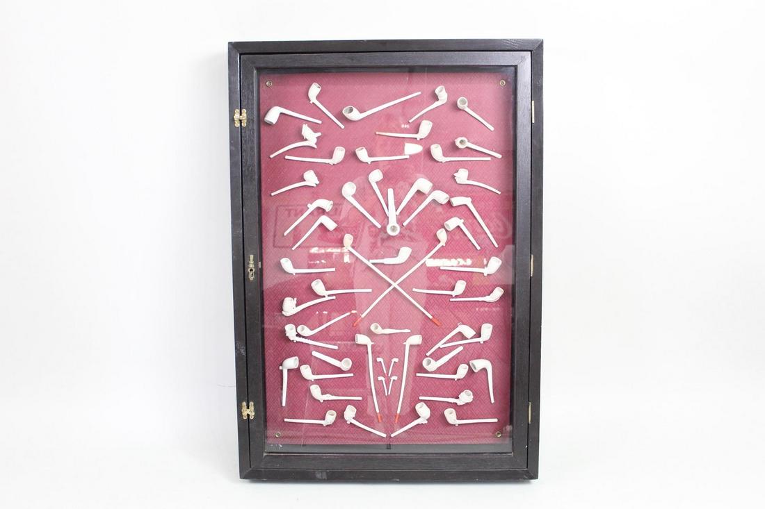Large 50+ Figural Clay Pipe Collection in Display Case (1 of 17)