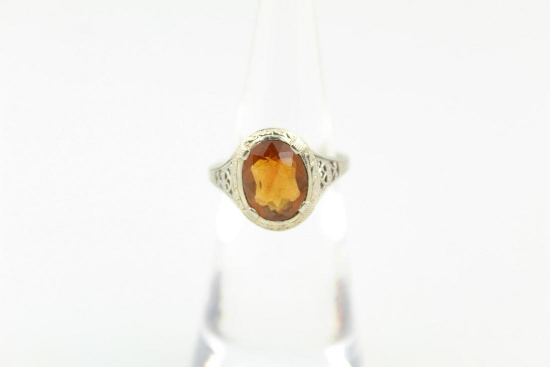 Art Deco 14k White Gold & Imperial Topaz Ring 3.3g (1 of 8)