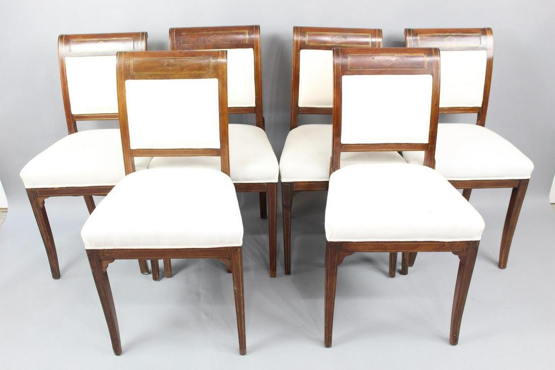 Set/6 Antique Empire Belgian Dining Chairs, Brass Inlay (1 of 18)