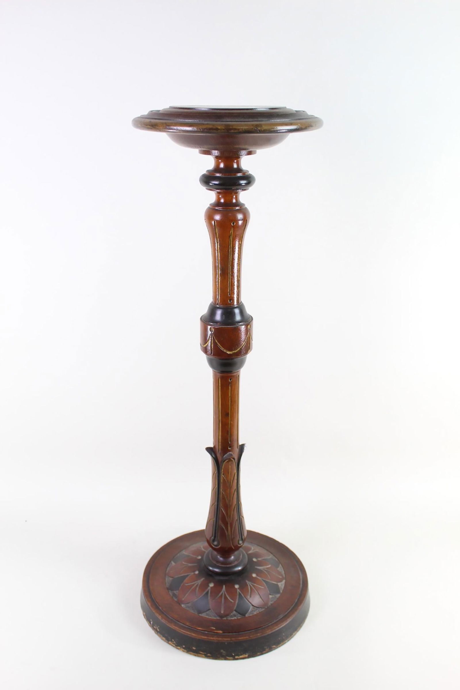 Antique Carved & Painted Wood Plant Stand Pedestal (1 of 10)