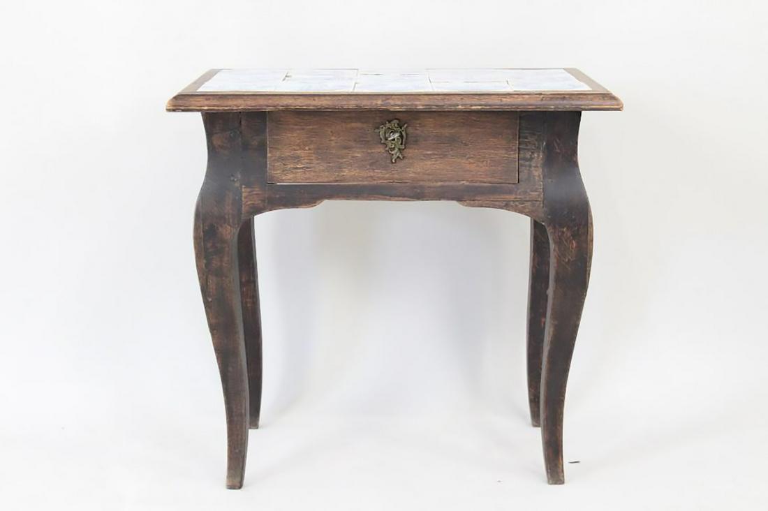 Belgian Delft Tile Top Cabriole Leg Side Table  c.1900 (1 of 16)