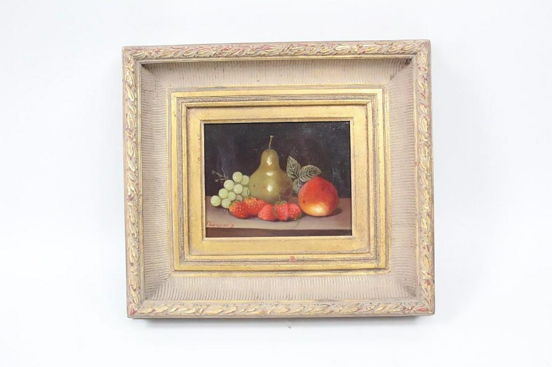 Oil on Canvas Fruit Still Life in Gold Frame, Signed (1 of 11)