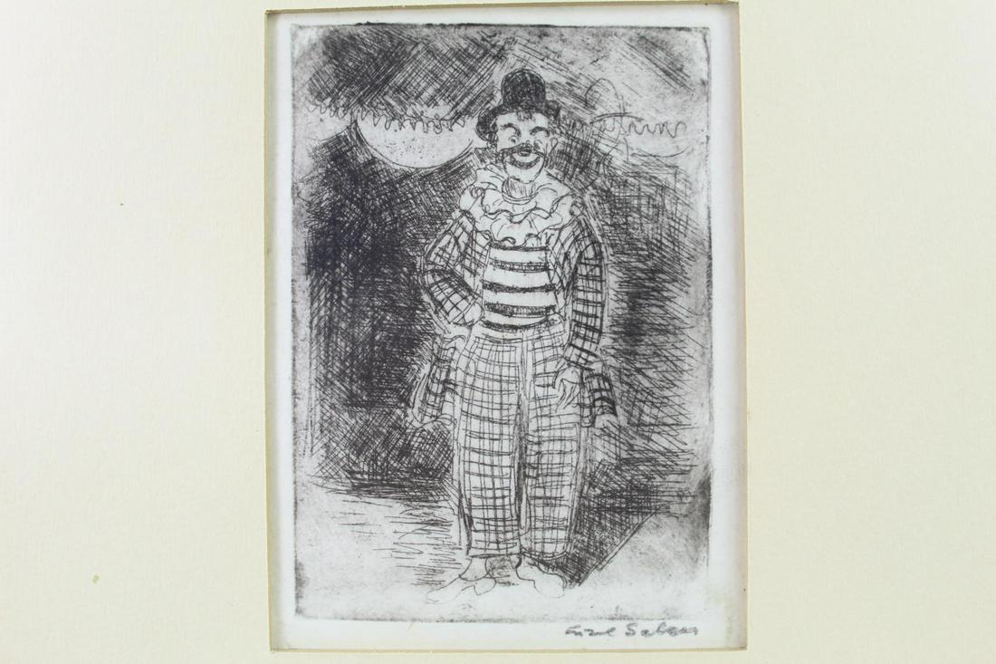 Small Hobo Clown Etching, Signed, in Black Wood Frame (1 of 9)