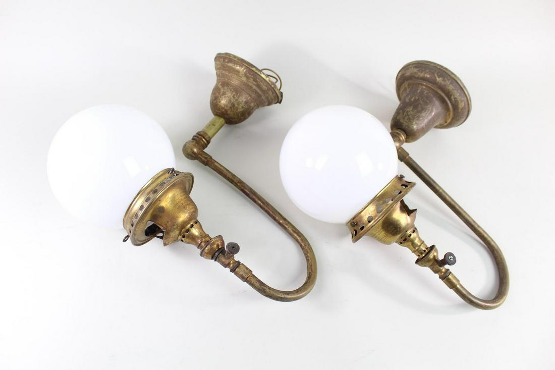 Pair Victorian Brass Swivel Arm Globe Sconces,Welsbach (1 of 13)