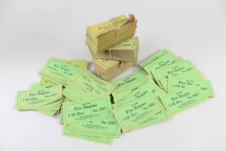 Lot of Cast Iron Toy Fire Engine Box Labels,Dent Hardware: Lot of Cast Iron Toy Fire Engine Box Labels,Dent Hardware. Large lot with stacks of assorted labels for the boxes which would have held Cast Iron toy fire trucks by Dent Hardware Co., Fullerton PA. Va