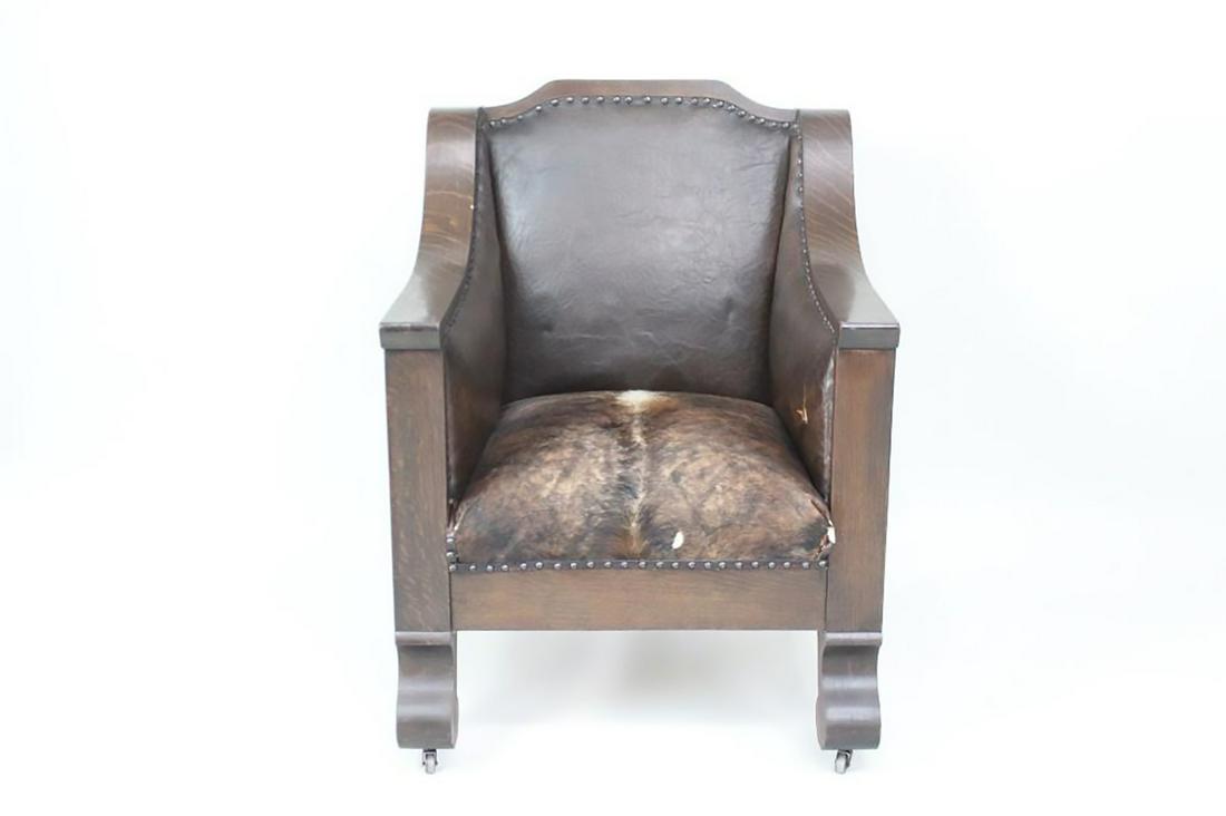 Antique Empire Style Cowhide Leather Throne Armchair (1 of 14)