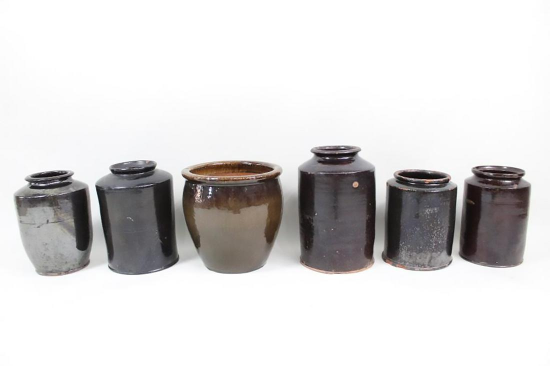 6 Brown Glazed Stoneware Pottery Crocks & Planters (1 of 16)