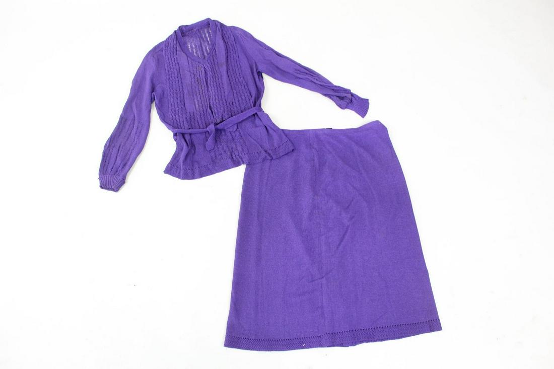 Vintage 1940s Handmade Purple Knitted Shirt & Skirt Set (1 of 13)