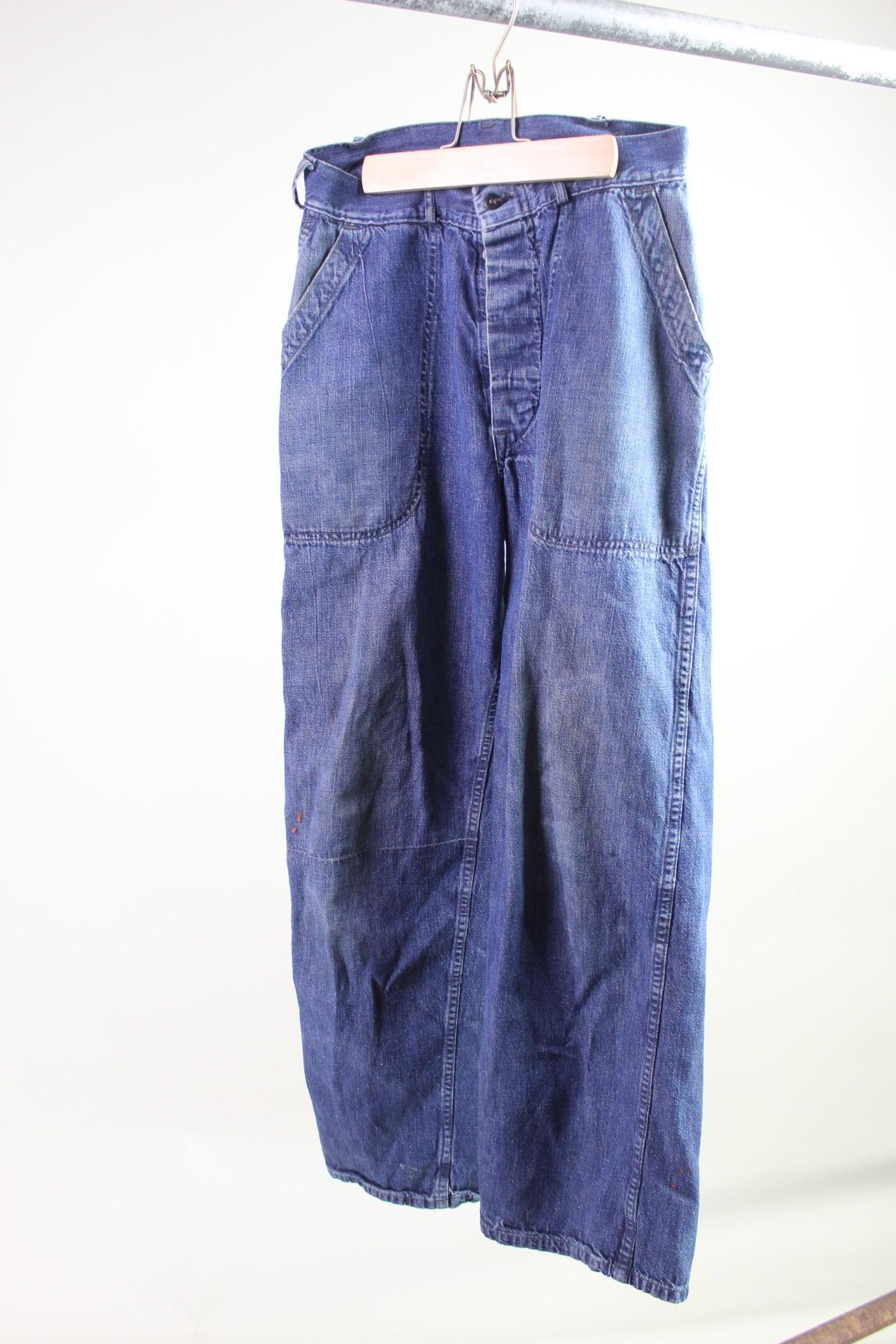 Vintage WWII Era US Navy Blue Denim Button Fly Pants (1 of 9)