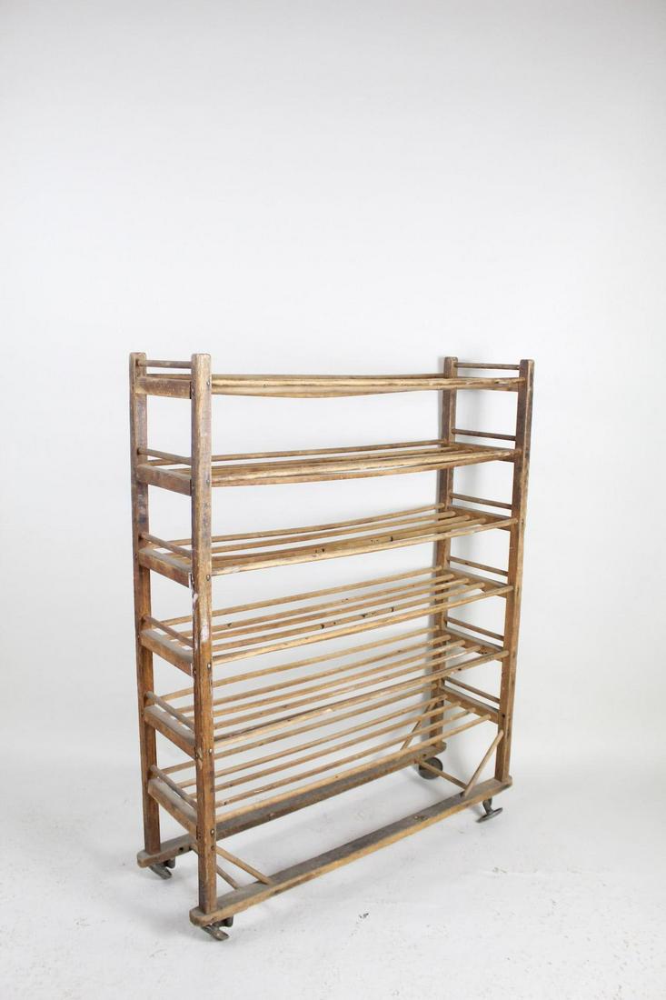 Antique Industrial Wooden Rolling Shoe Rack on Wheels (1 of 12)