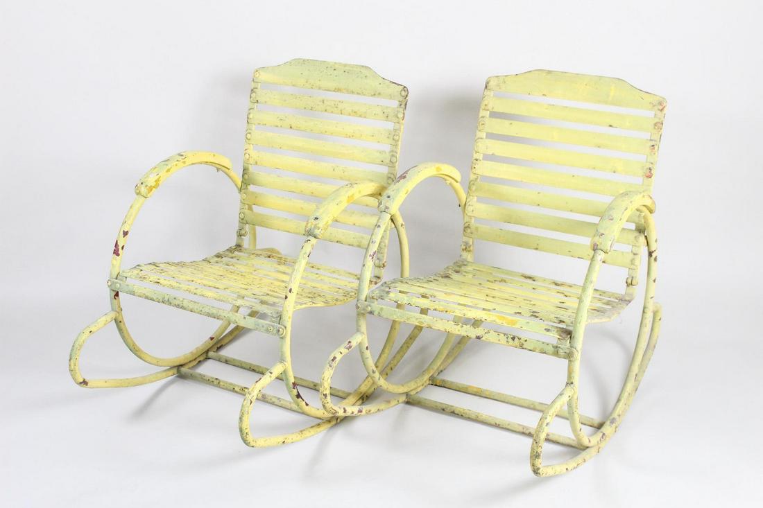 Pair Art Deco Streamlined Tubular Steel Rocking Chairs (1 of 12)