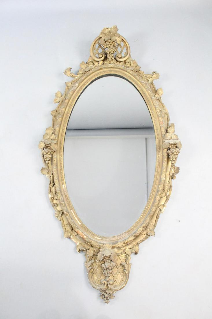 Large 19th C Neoclassical Giltwood Oval Mirror w Grapes (1 of 10)