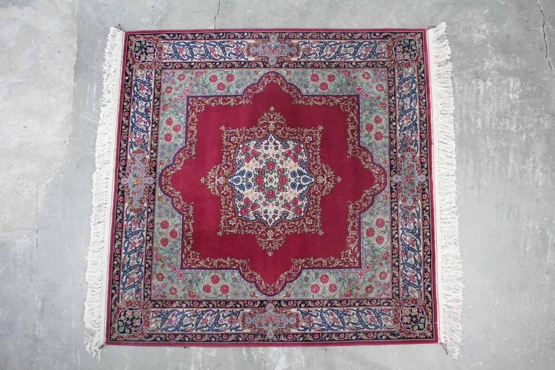 Large 5 x 5 in Square Oriental Floral Red Rug (1 of 7)