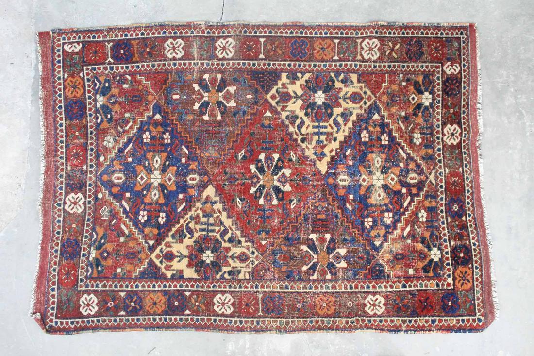 Large Oriental Red Blue & Tan Diamond Pattern Kilim Rug (1 of 8)