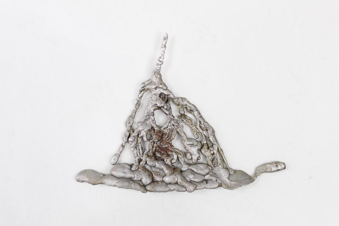 Brutalist Metal Slag Found Art Sculpture, Chemiakin, 5: Abstract Metal Splatter Found Art, Chemiakin 5 of 35 Mixed metals, silver finish Weight: 7 lbs Dimensions are 13 in h x 18 in w x 2 in d. This metal slag piece was handpicked by artist Mihail Chemiaki