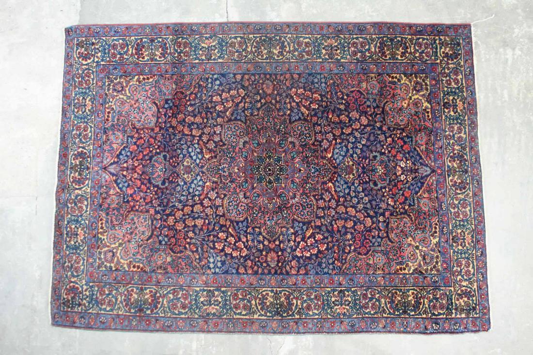 Oriental Persian Mashad Khorassan Floral Blue Wool Rug (1 of 8)