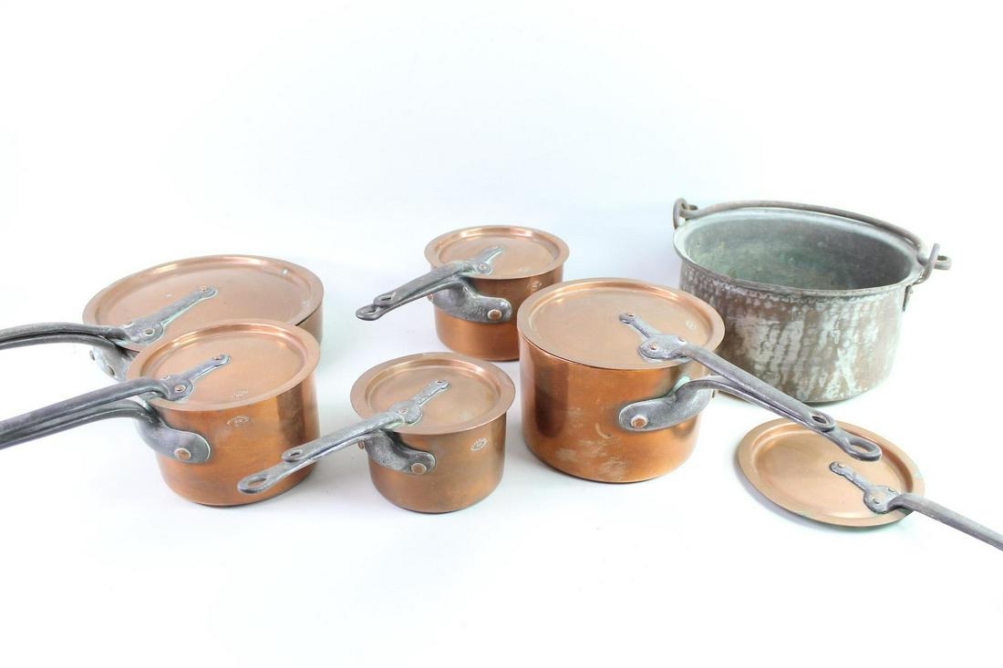 6 DH & M Co. New York Copper Pots & Pans w Lids (1 of 19)