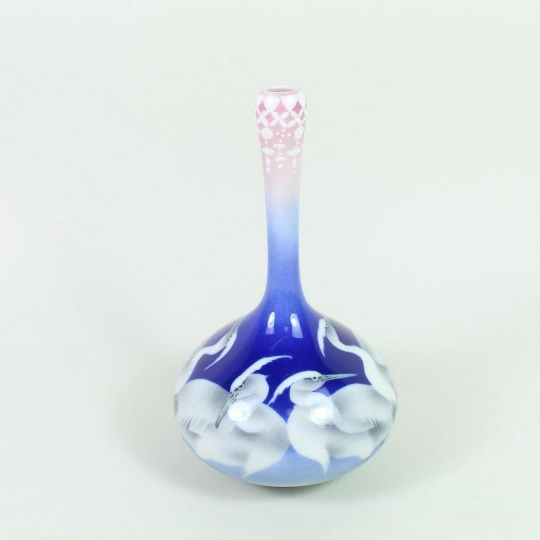 Small Asian Blue & White Porcelain Bottle Vase w Cranes (1 of 10)
