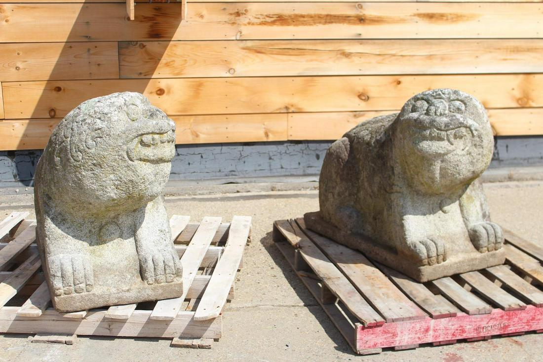 Pair Antique 17th C Carved Stone Guardian Lion,Foo Dogs (1 of 17)
