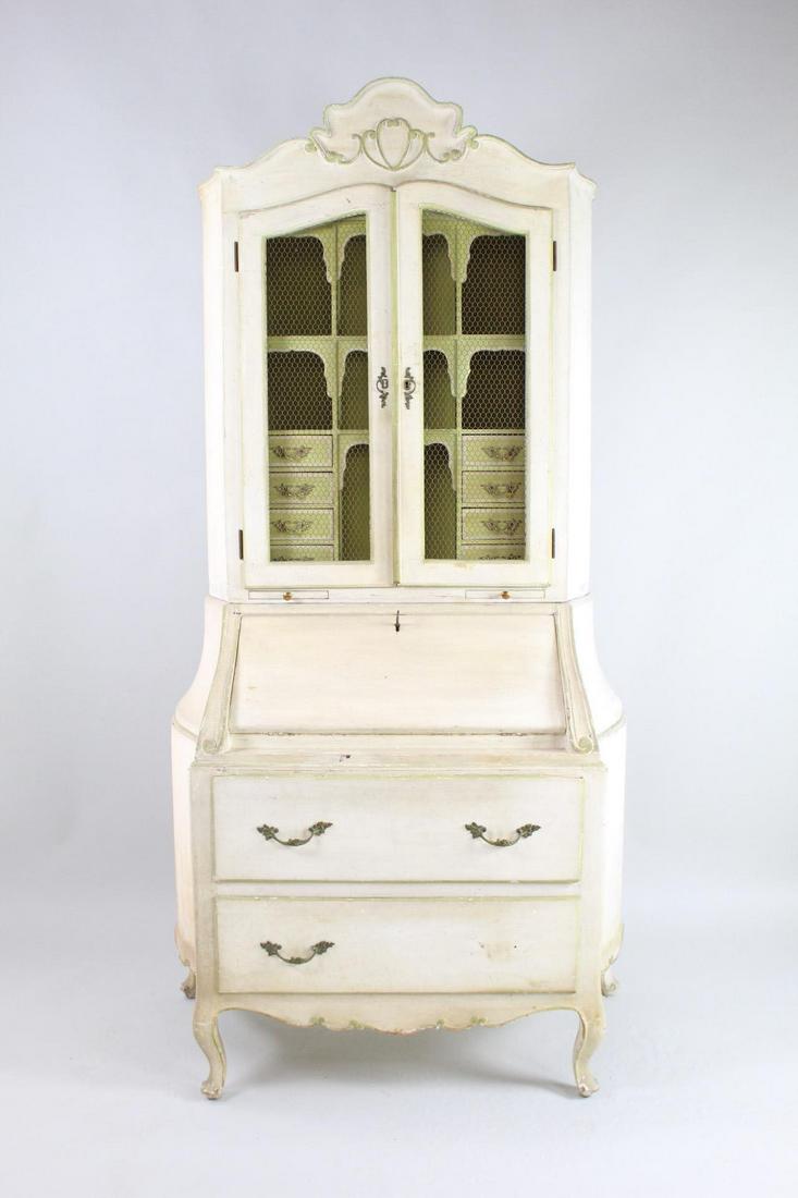 French Louis XV Rococo Style Painted Secretary Vitrine (1 of 17)