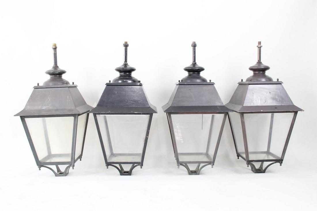 Set of 4 1930s French Copper Paneled Lanterns, Lights (1 of 11)