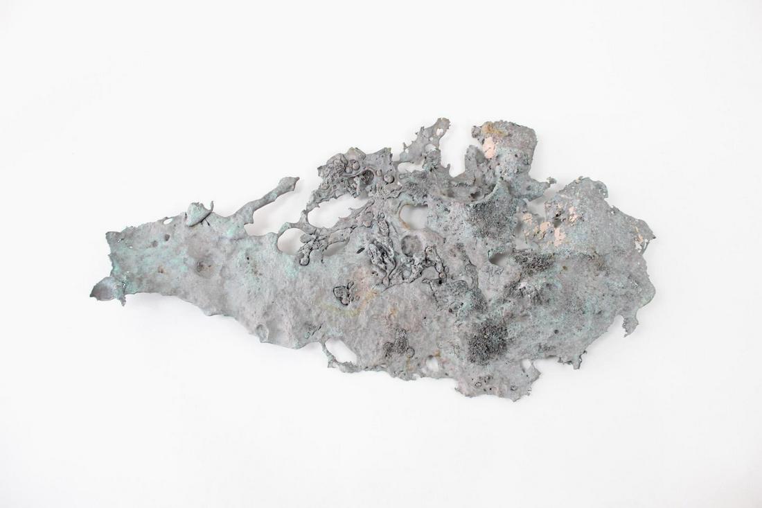 Brutalist Metal Slag Found Art Sculpture, Chemiakin, 30: Abstract Metal Splatter Found Art, Chemiakin 30 of 35 Mixed metals Weight: 3.5 lbs Dimensions are 1.5 in h x 19 in w x 10.5 in d.This metal slag piece was handpicked by artist Mihail Chemiakin (b.1943