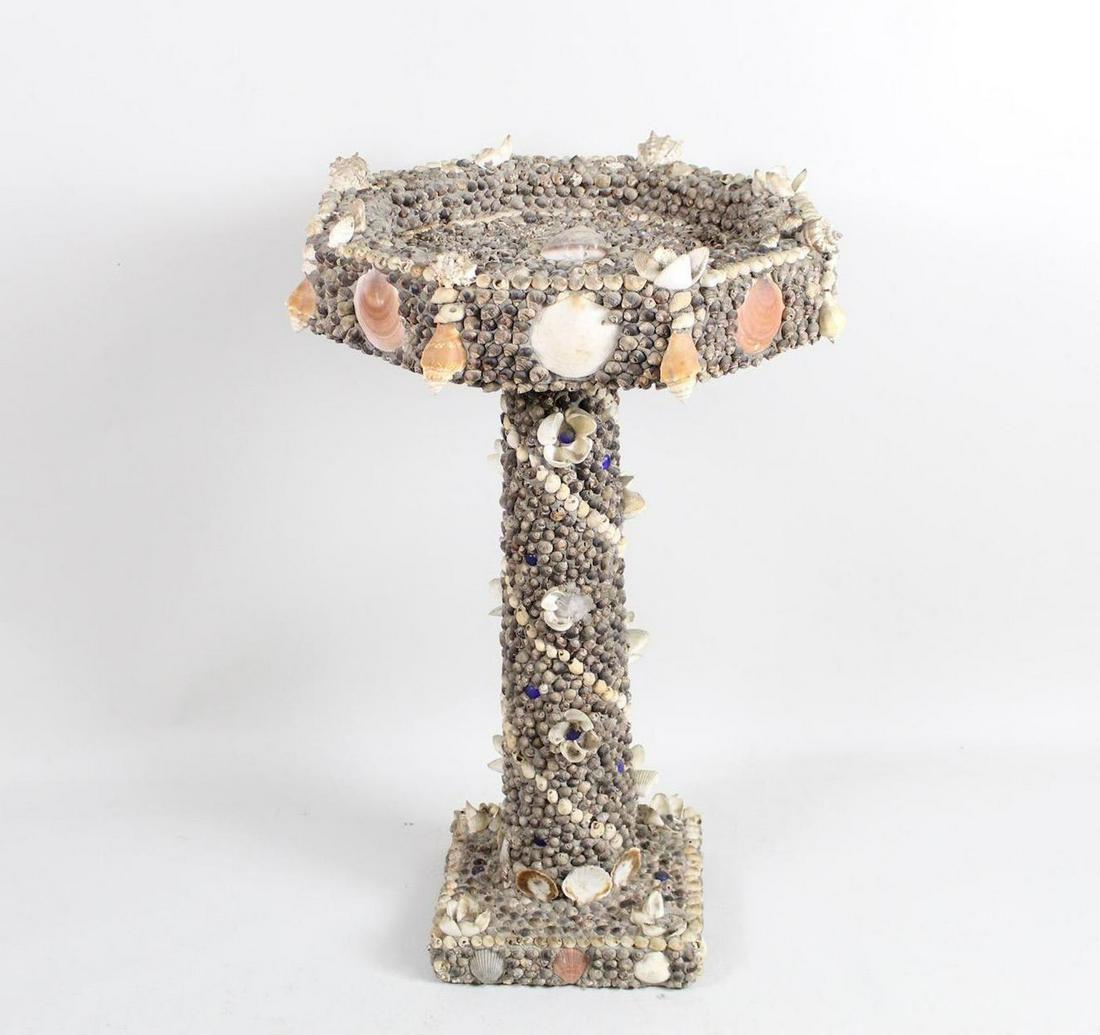 Ornate Concrete Garden Birdbath Decorated w/Seashells (1 of 12)