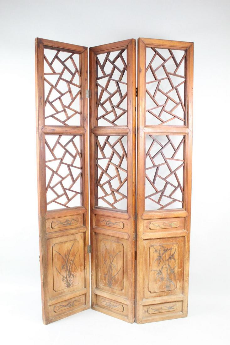 3 Panel Wooden Chinoiserie Folding Room Divider Screen (1 of 15)
