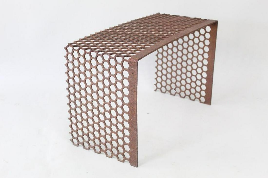 Modern Industrial Honeycomb Perforated Metal Bench (1 of 9)