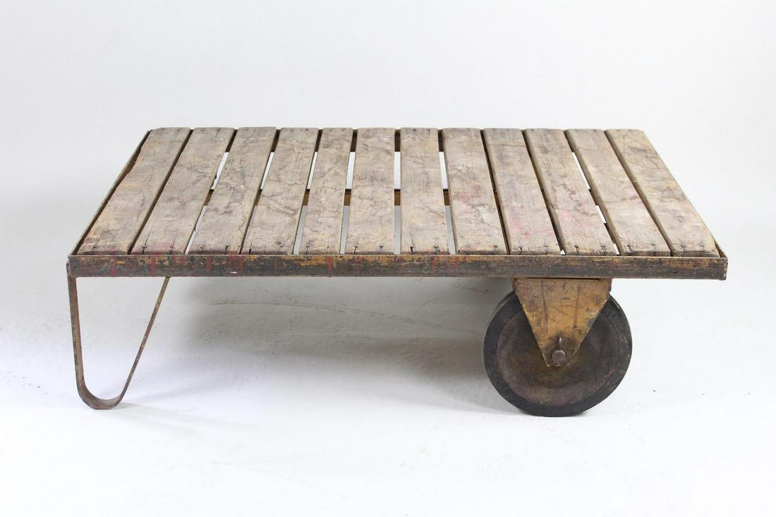Industrial Wood Top Cart w/ Wheels, Coffee Table (1 of 9)