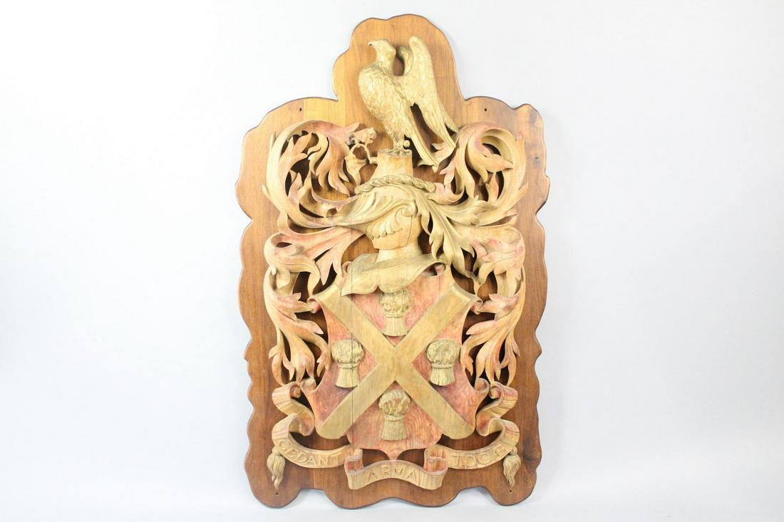 Large Carved Wood Crest Wheat Knight Cross Coat of Arms (1 of 9)